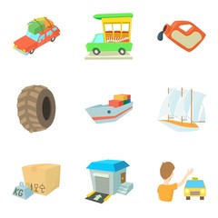 Locomotion icons set, cartoon style