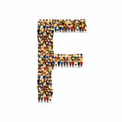 A group of people in the shape of English alphabet letter F on light background. Vector illustration.