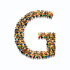 A group of people in the shape of English alphabet letter G on light background. Vector illustration.