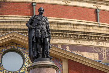 The statue at the front of the Royal Albert hall in London