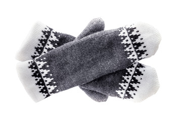 Hand-knitted mittens isolated on white background.