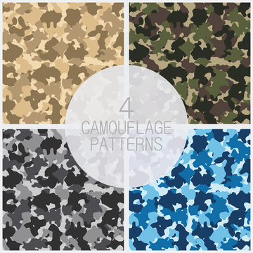 Set of camouflage patterns. Fashion design for masking, military style. Vector illustration.