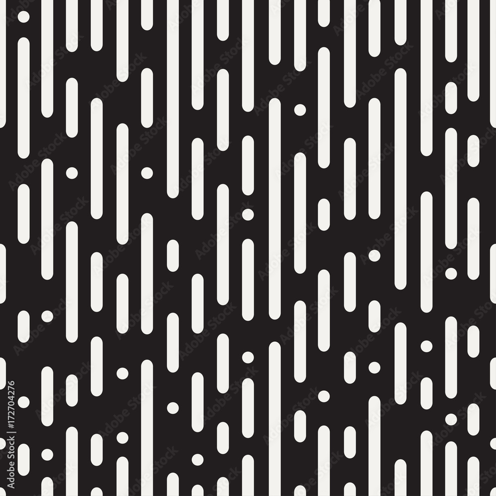 Poster Rounded lines seamless pattern. Black and white abstract background. Vector illustration.