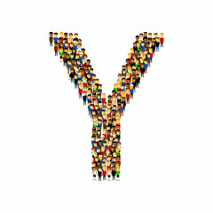 A group of people in the shape of English alphabet letter Y on light background. Vector illustration.