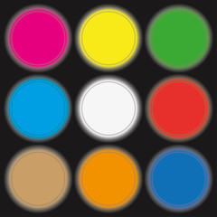 Neon colored circle buttons. Colorful round banners. Vector illustration.