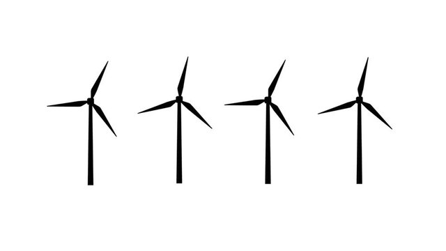 Loop animation of windmill silhouettes turning at the same time