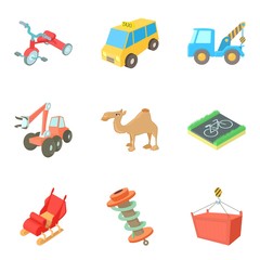 Carriage icons set, cartoon style