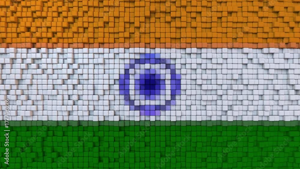 Aufkleber stylized mosaic flag of india made of moving pixels, seamless loop motion background