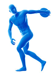 medically accurate 3d rendering of a blue discus thrower
