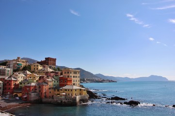 Boccadasse, with its colorful houses: fishing village in Center of Genoa, Liguria, Italy