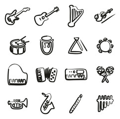 Musical Instruments Icons Freehand 