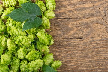 Detail of Hop Cones on the Wooden Desk