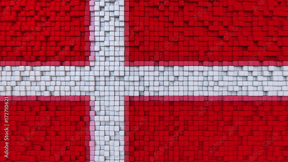 Poster stylized mosaic flag of denmark made of pixels, 3d rendering