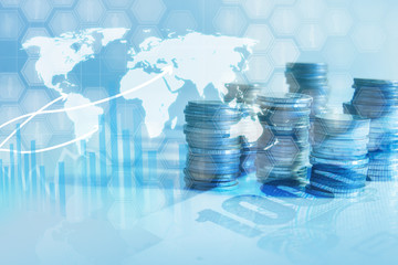 rows of coins, business, Finance and banking concept