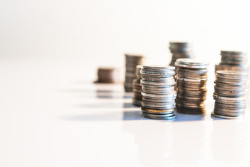 rows of coins, business, Finance and banking concept