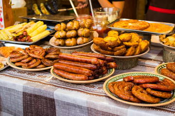 grilled sausages on the table