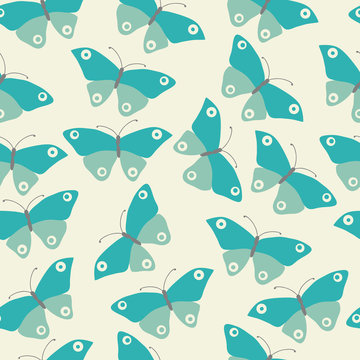 Seamless pattern with blue butterflies