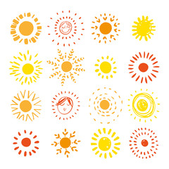 Hand drawn sun. Sun icon. Stylized sun. Vector Illustration.