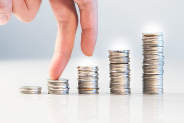 rows of coins, business, Finance and banking concept