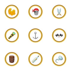 Corsair adventure icons set, cartoon style