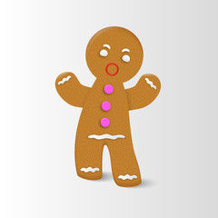 Gingerbread man Christmas cookie character with realistic shadow. Vector illustration.