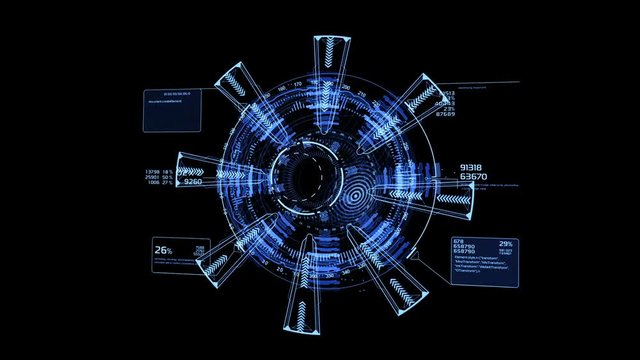 Beautiful Abstract 3D Construction Appearing with Glow. Numbers and Code Running. Head-up Display Computer Data. High Tech Concept Element. Full HD 1920x1080.