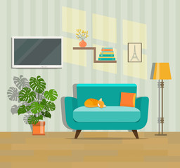 Living room interior. Flat vector illustration.