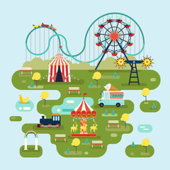 Circus with attractions or amusement park map