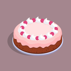 cake with cherries and cream.isometric vector illustration isolated from background. vector cake for celebrations and anniversaries