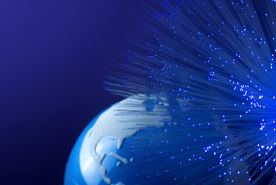 global world with fiber optic in blue tone color