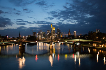 Fototapeta na wymiar Panorama of business center in Frankfurt am Main by night, Germany 