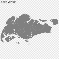 High quality map singapore with borders of regions - obrazy, fototapety, plakaty