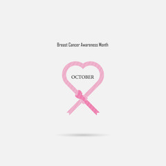 Pink heart ribbon sign.Breast Cancer October Awareness Month Campaign Background.Women health vector design.Breast cancer awareness logo design.