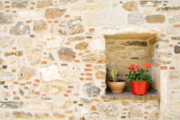 Fototapeta na wymiar flowers inside grunge wall