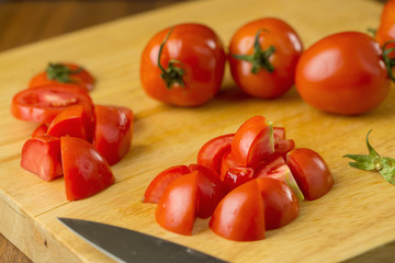 Slices of tomatoes. Chopped tomatoes.Fresh tomatoes Healthy food concept. Close up. Selective focus