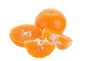 Half orange fruit on white background, fresh and juicy