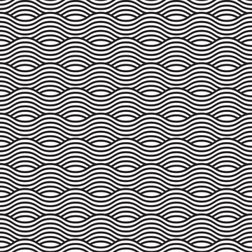 Black and white seamless wave pattern, linear design. Vector illustration