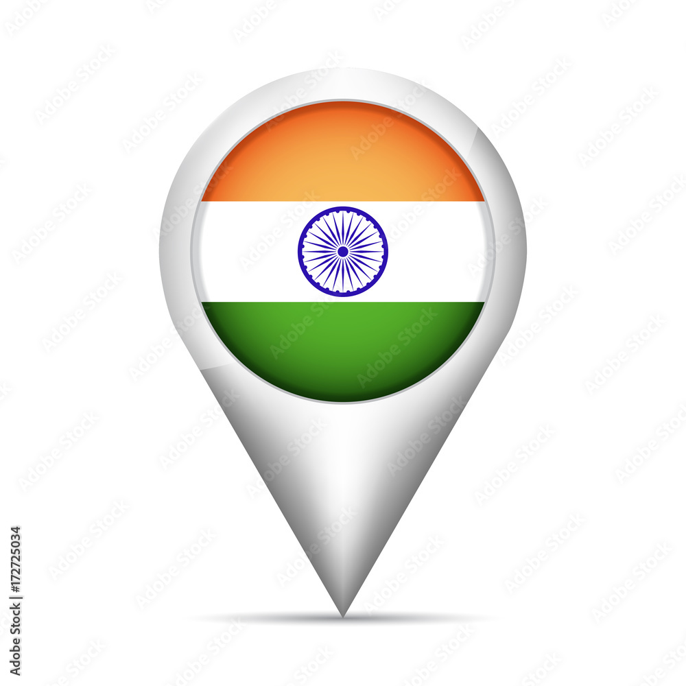 Poster India flag map pointer with shadow. Vector illustration
