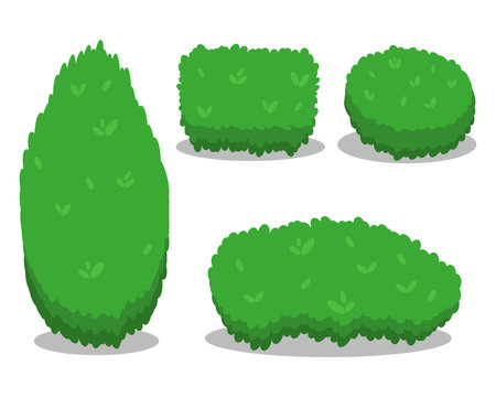 Set of Various Isolated Bushes. Cool simple flat design with shadows. Different Shapes of Bushes. Illustration.