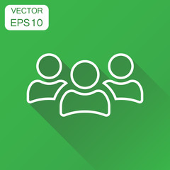 Group of people icon. Business concept persons in line style pictogram. Vector illustration on green background with long shadow.