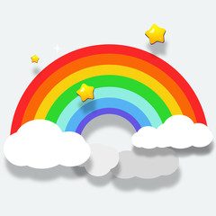 Beautiful rainbow on clouds with star illustration. Shade of color background.Fantasy nature scene background.