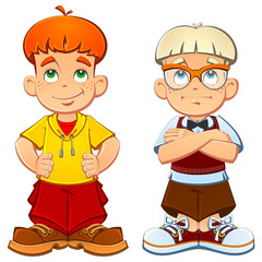 Brothers are twins, a bully and a quiet. Cartoon characters.