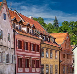 Fototapeta na wymiar Narrow street in the medieval old town of Cesky Krumlov, Czech Republic