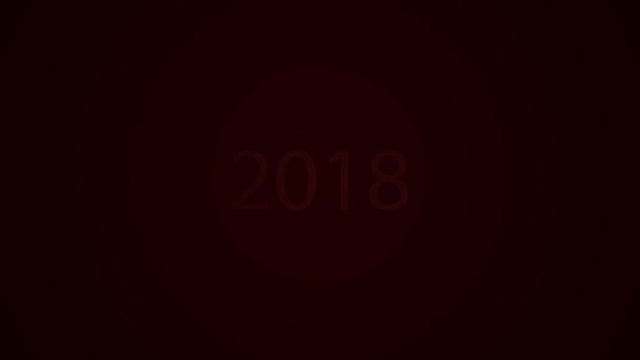 Shining on the dark  red background inscription new 2018 year with rays of light and flares 4k video