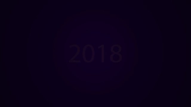 Shining on the dark  purple background inscription new 2018 year with rays of light and flares 4k video