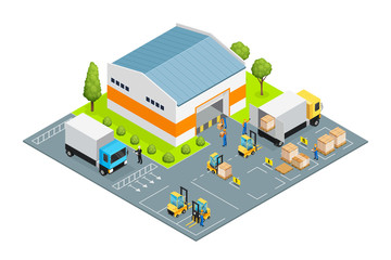 Warehouse Outside View Isometric Illustration