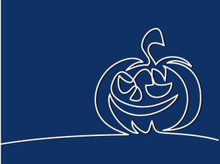 Continuous line drawing of Halloween pumpkin. Vector illustration