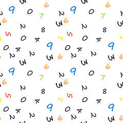 Mathematics background - different numbers in random pattern. School pattern for children.Background for kids. Seamless abstract vector pattern