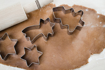 Cooking Christmas cookies. Gingerbread dough with spice.