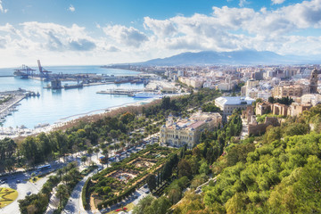 Panoramic view of Malaga from the Alcazaba, Andalusia, Spain